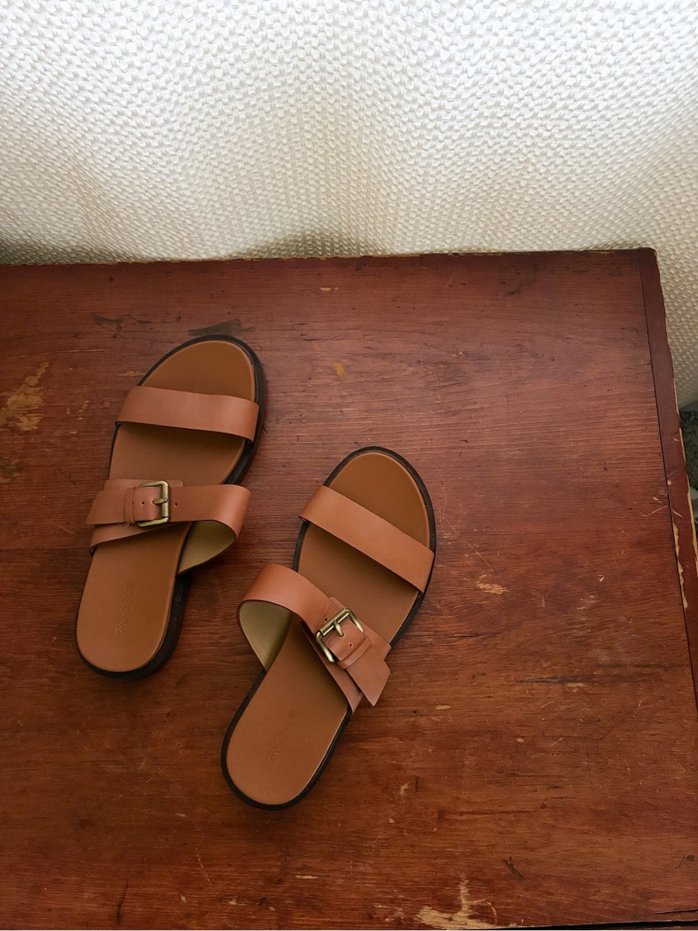 Madewell Tan Double-Strap Slide Sandals with Buckle